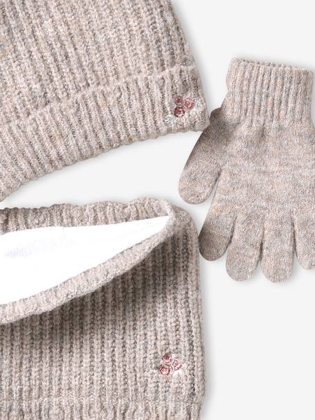 Ensemble fille tricot bonnet, snood et gants beige - vertbaudet enfant 