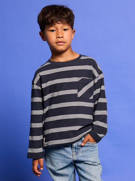 T-shirt met lange mouwen met gestreept effect voor jongens marineblauw+wit, gestreept - vertbaudet enfant 