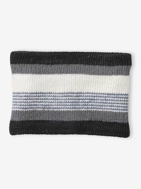 Gestreepte set van muts + snood + handschoenen voor jongens grijs+marine - vertbaudet enfant 