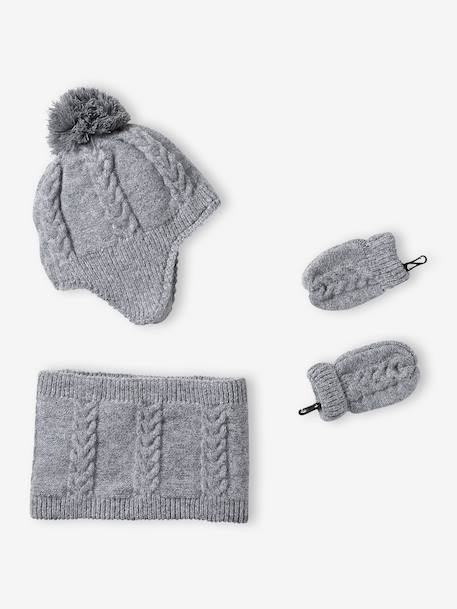 Ensemble bébé bonnet, snood et moufles gris chiné - vertbaudet enfant 