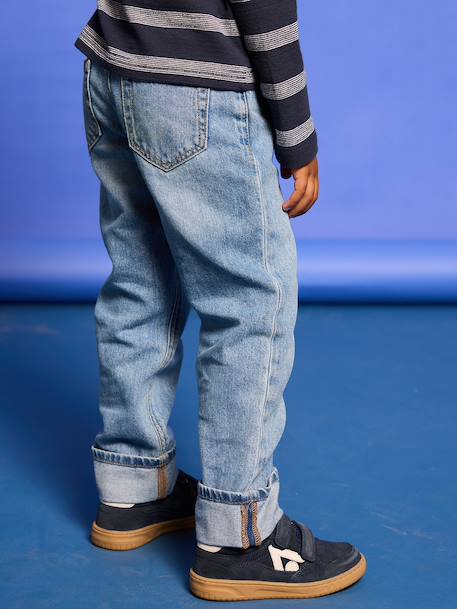 Jean garçon droit à revers denim brut+stone - vertbaudet enfant 