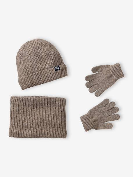 Ensemble bonnet, snood et gants taupe - vertbaudet enfant 