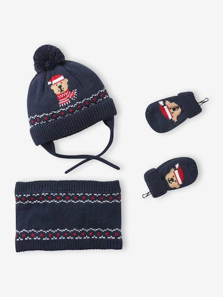 Ensemble bébé bonnet, snood et moufles marine - vertbaudet enfant 