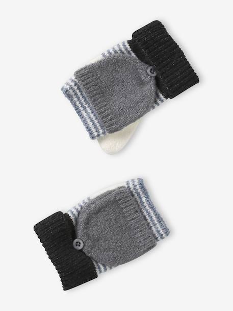 Ensemble garçon bonnet + snood + gants rayés gris+marine - vertbaudet enfant 
