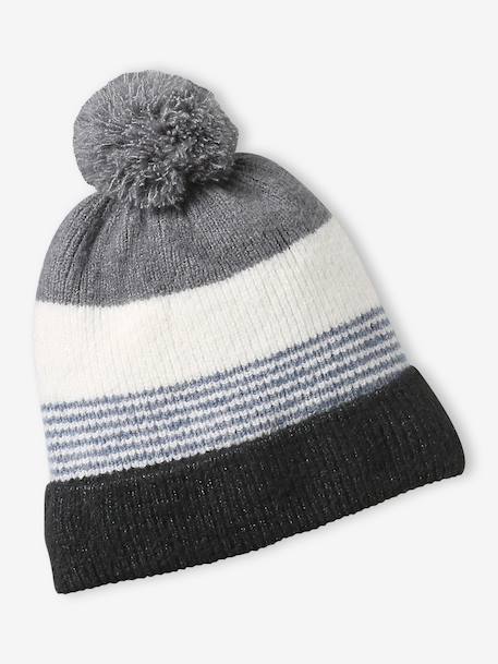 Ensemble garçon bonnet + snood + gants rayés gris+marine - vertbaudet enfant 