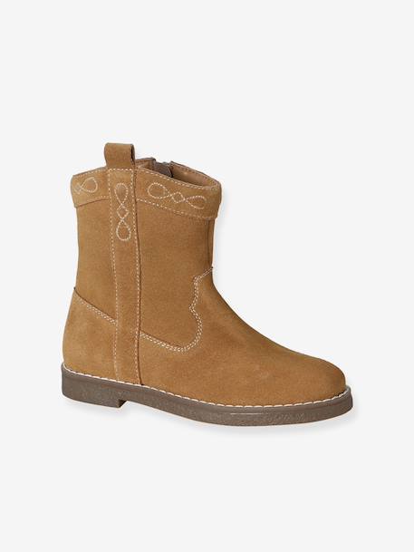 Leren meisjesboots met rits bruin - vertbaudet enfant 