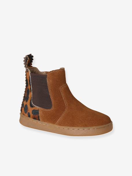 Boots fille cuir zippées beige+bronze+camel+marine+marron+vert+vieux rose - vertbaudet enfant 