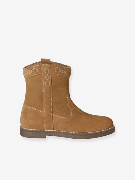 Leren meisjesboots met rits bruin - vertbaudet enfant 