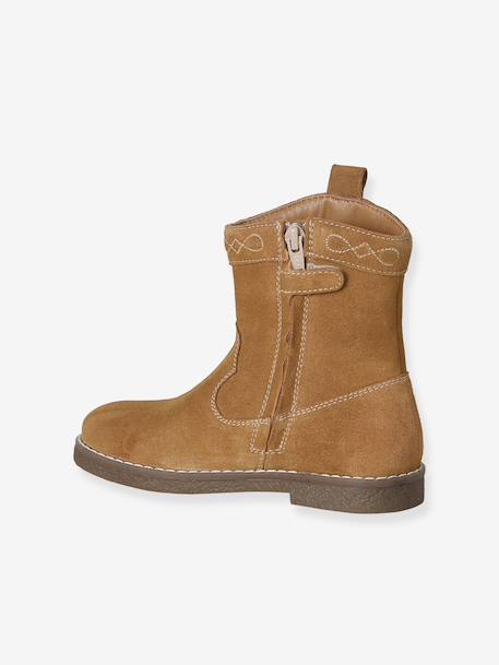 Boots fille cuir zippées marron - vertbaudet enfant 