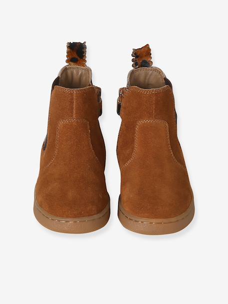 Boots fille cuir zippées beige+bronze+camel+marine+marron+vert+vieux rose - vertbaudet enfant 
