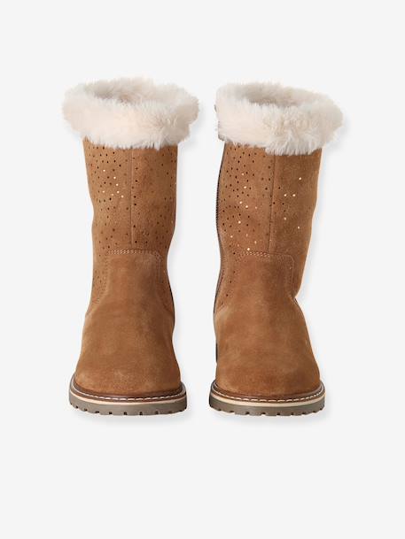 Boots fille en cuir zippées marron - vertbaudet enfant 