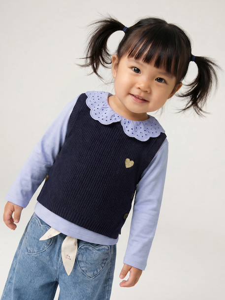 Pull bébé sans manches écru+marine+rose poudré - vertbaudet enfant 