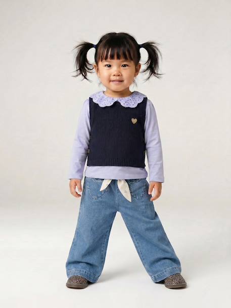 Jean large bébé avec ceinture à nouer denim brut+stone - vertbaudet enfant 