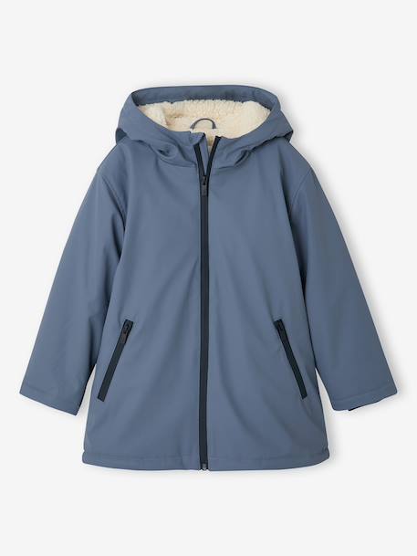 Regenjas met capuchon voor jongens en sherpa voering grijsblauw+nachtblauw - vertbaudet enfant 