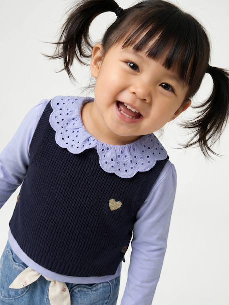 Pull bébé sans manches écru+marine+rose poudré - vertbaudet enfant 