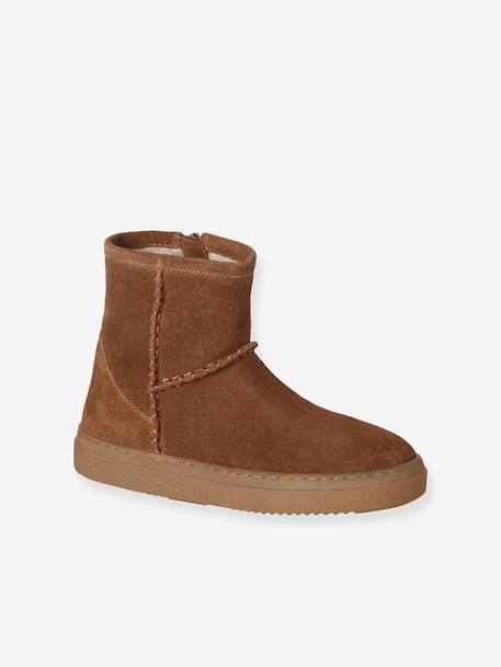 Meisjes leren laarsjes met rits bruin+taupe - vertbaudet enfant 