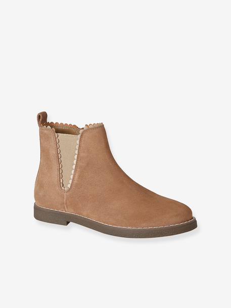 Leren laarsjes met elastiek voor meisjes goud+kameel+marineblauw - vertbaudet enfant 