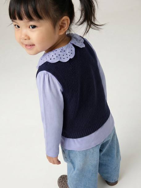 Pull bébé sans manches écru+marine+rose poudré - vertbaudet enfant 