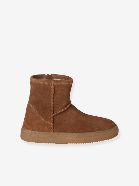 Boots fille cuir zippées marron+taupe - vertbaudet enfant 