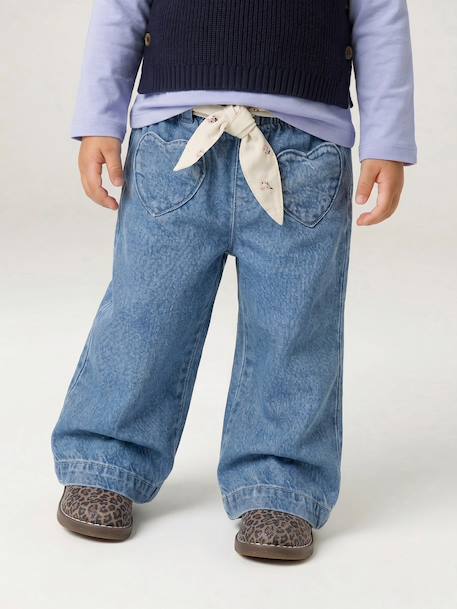 Jean large bébé avec ceinture à nouer denim brut+stone - vertbaudet enfant 