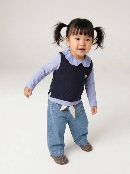 Pull bébé sans manches écru+marine+rose poudré - vertbaudet enfant 