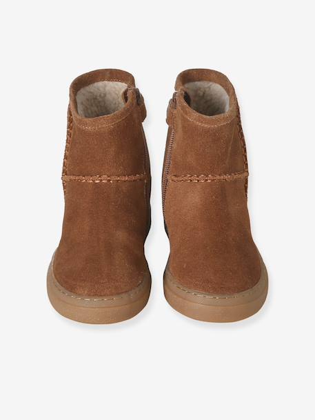 Boots fille cuir zippées marron+taupe - vertbaudet enfant 