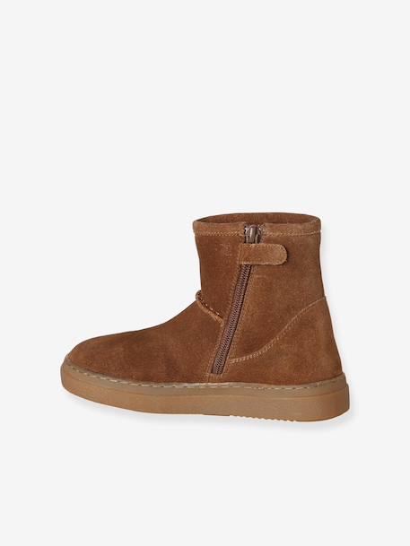 Meisjes leren laarsjes met rits bruin+taupe - vertbaudet enfant 