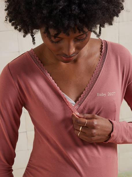 Set van 2-delige pyjama voor zwangerschap en borstvoeding van biologisch katoen* oudroze - vertbaudet enfant 