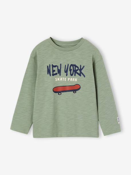 T-shirt met lange mouwen met print voor jongens rozenhout+saliegroen - vertbaudet enfant 
