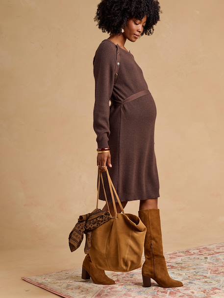 Robe en tricot grossesse et allaitement chocolat+noir - vertbaudet enfant 
