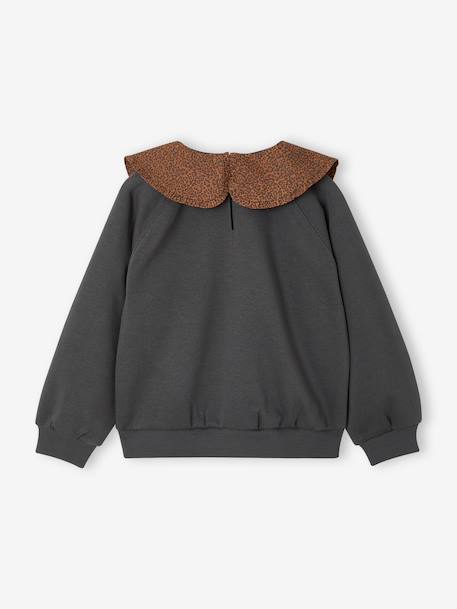 Sweat fille col claudine broderie anglaise anthracite+écru+gris chiné+mauve+rose pâle+rouge - vertbaudet enfant 