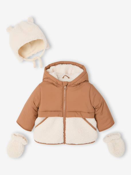 Babyjongens jas met muts hazelnoot - vertbaudet enfant 