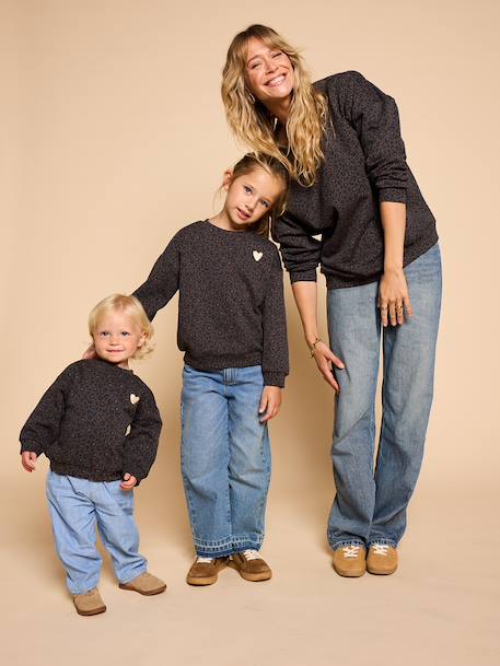 Sweat fille léopard capsule mère/fille beige+gris foncé - vertbaudet enfant 