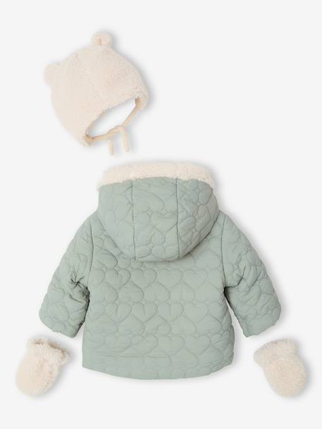 Doudoune bébé fille avec bonnet et moufles vert sauge - vertbaudet enfant 