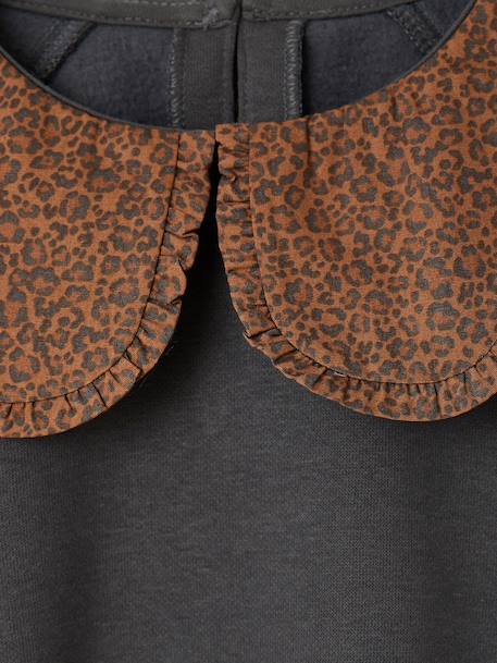 Sweater met kraag van Engels borduurwerk voor meisjes met flockprint en fluwelen boodschap antraciet+ecru+gemêleerd grijs+lichtroze+rood+zachtpaars - vertbaudet enfant 
