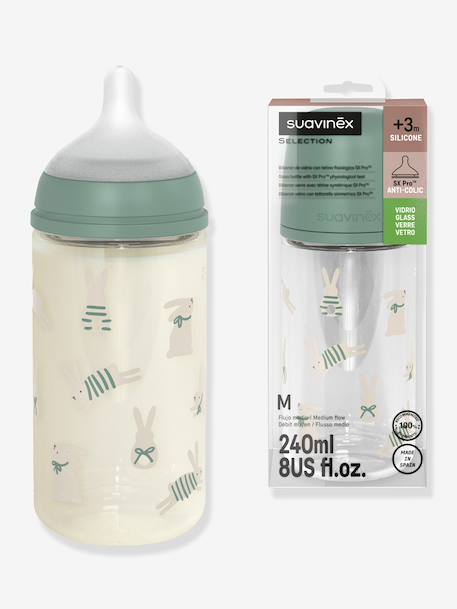 Glazen babyfles 240 ml SUAVINEX groen+rozen - vertbaudet enfant 