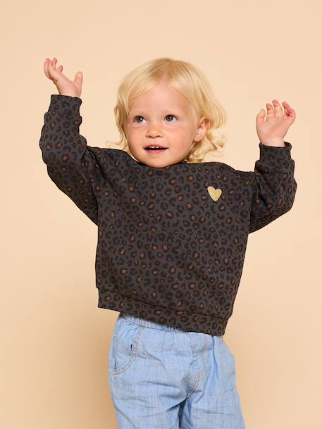 Babysweater met luipaardprint capsulecollectie moeder-dochter ENVIE DE FRAISE beige+donkergrijs - vertbaudet enfant 