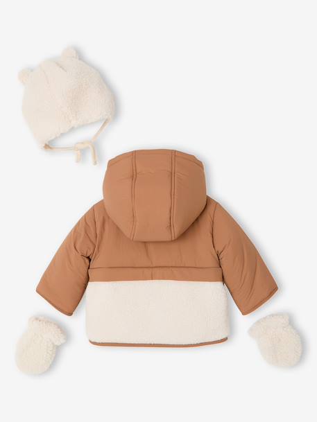 Babyjongens jas met muts hazelnoot - vertbaudet enfant 