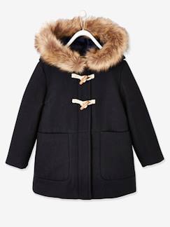 Duffle-coat à capuche en drap de laine fille fermeture par brandebourgs  - vertbaudet enfant