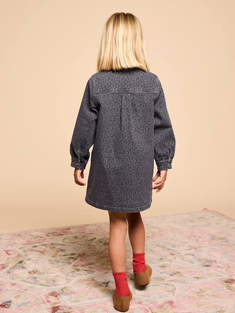 Jurk met luipaardprint meisje denimgrijs - vertbaudet enfant 