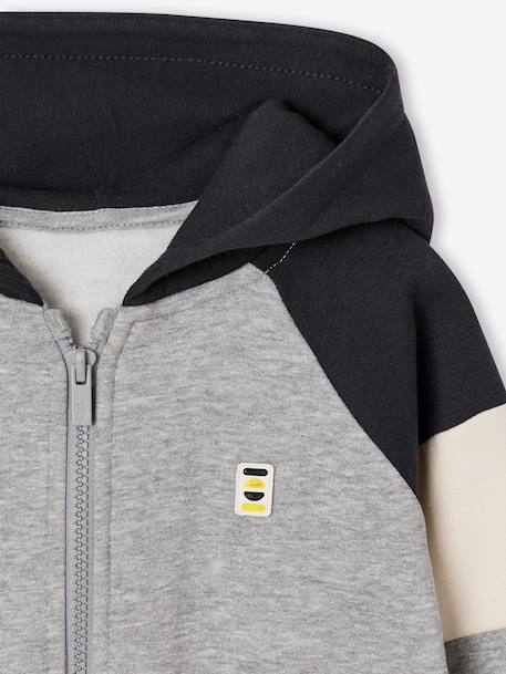 Sweat zippé garçon capuche coloblock bleu moyen+bordeaux+gris chiné+ocre+vert - vertbaudet enfant 