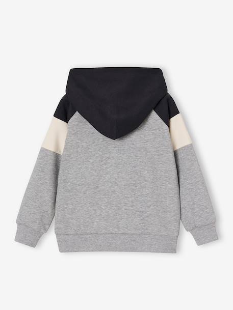 Sweater met rits jongen met capuchon coloblock bordeauxrood+gemêleerd grijs+groen+middenblauw+okergeel - vertbaudet enfant 