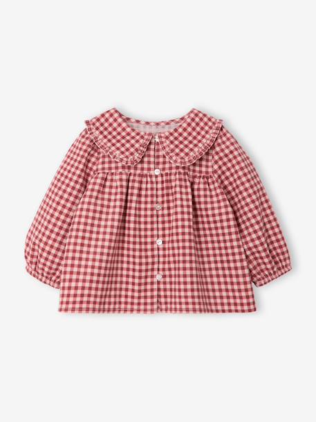 Bedrukte babyblouse in fluweel / velours rozen+vanille - vertbaudet enfant 