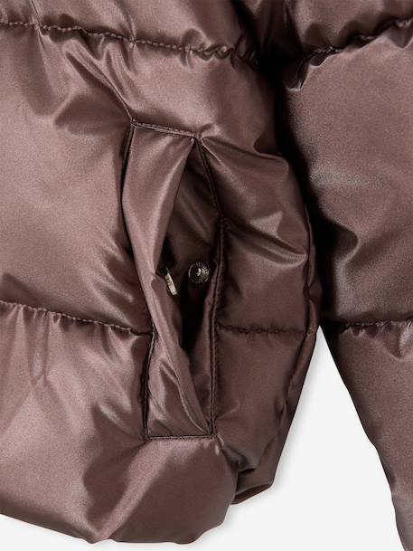 Donsjack met capuchon voor meisjes met fleece voering antraciet+goud+roze (poederkleur)+zachtpaars - vertbaudet enfant 