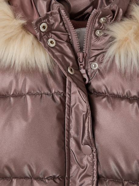Donsjack met capuchon voor meisjes met fleece voering antraciet+goud+roze (poederkleur)+zachtpaars - vertbaudet enfant 