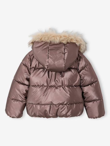 Doudoune à capuche fille doublée maille polaire anthracite+mauve+or+rose poudré - vertbaudet enfant 