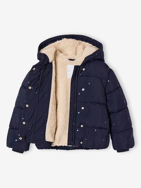 Gewatteerde jas met capuchon meisje blauw+marineblauw - vertbaudet enfant 