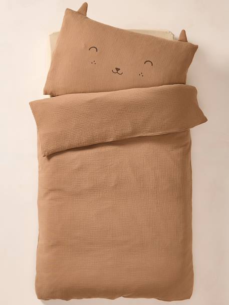 Parure housse de couette gaze NUTTY cappuccino - vertbaudet enfant 