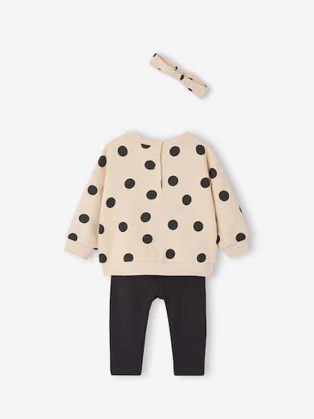 Personaliseerbare sweater + legging + haarband babymeisje antraciet+beige (poederkleur)+marineblauw - vertbaudet enfant 