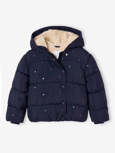 Gewatteerde jas met capuchon meisje blauw+marineblauw - vertbaudet enfant 